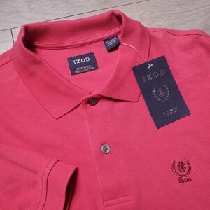 NEW IZOD Polo Shirt Mens Large Silk Wash 100% Cotton Light Red Crest Logo SS